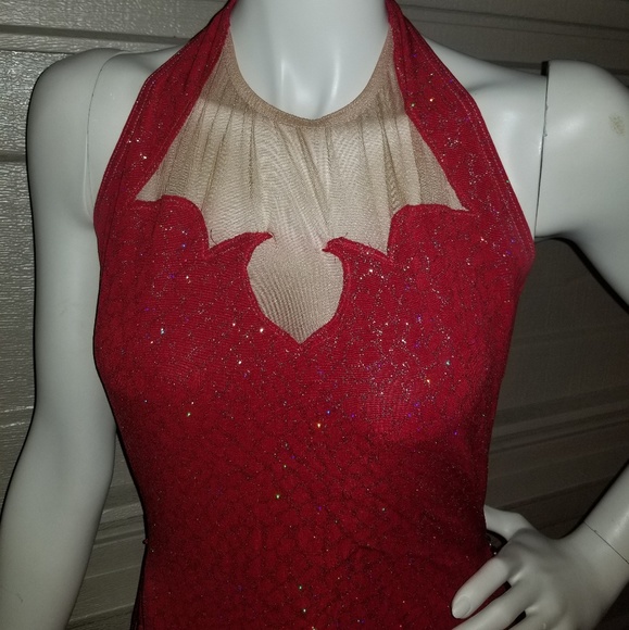 Ruby Red Bodysuit/Swimsuit with Tassel Skirt - Picture 2 of 8